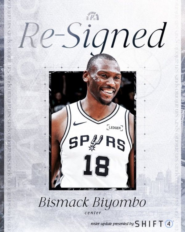 一年无保障合同！马刺官方：球队正式续约五号位比永博