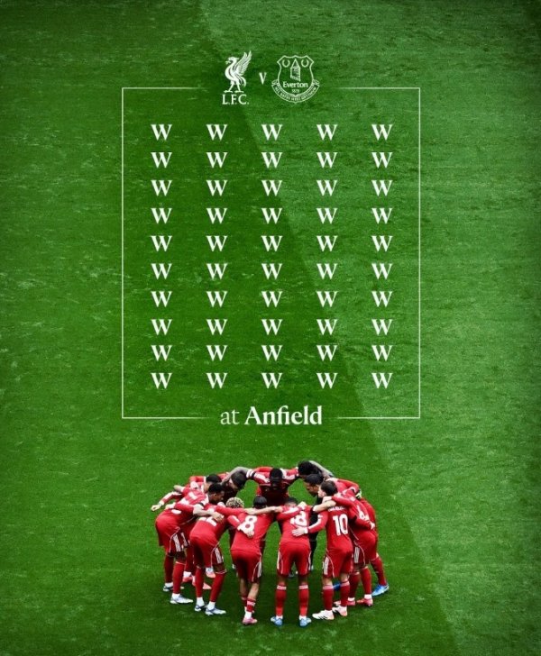 碾压！在安菲尔德，利物浦职业联赛  面对埃弗顿取得第50场获